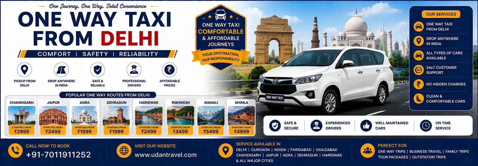 One Way Taxi From Delhi