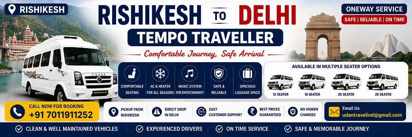 Rishikesh to Delhi One-Way Tempo Traveller
