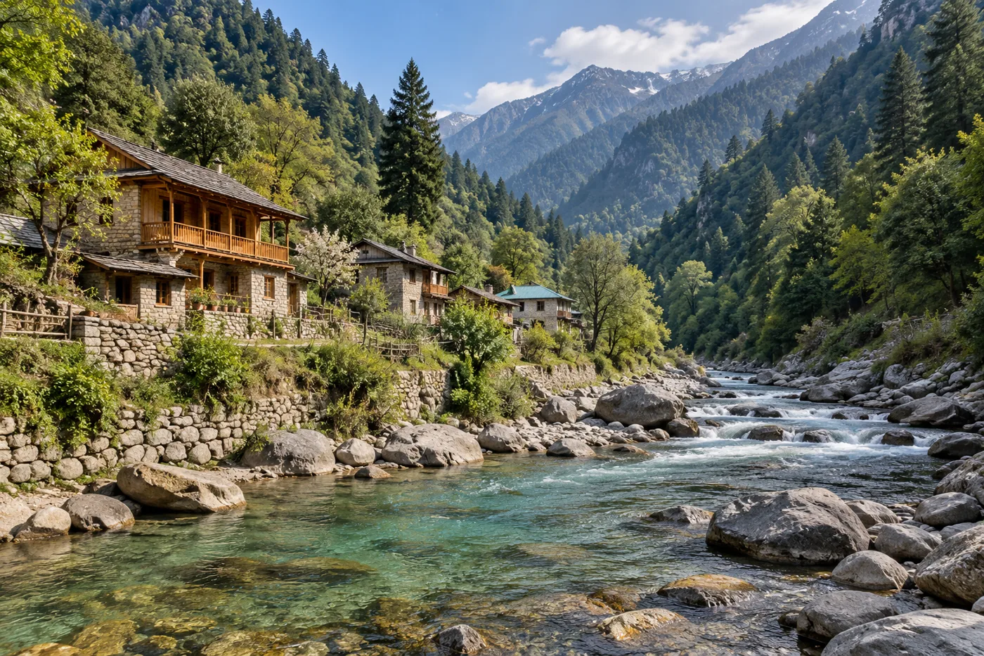 Tirthan Valley travel illustration
