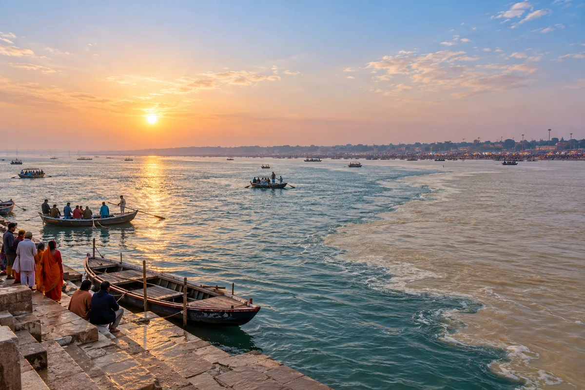 Boats on the rivers at Prayagraj Sangam