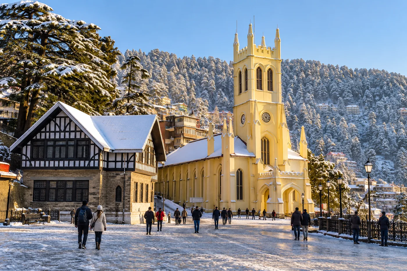 Christ Church on the Ridge in a winter Shimla setting