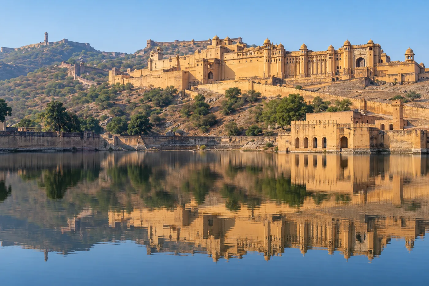 Amer Fort and Maota Lake near Jaipur