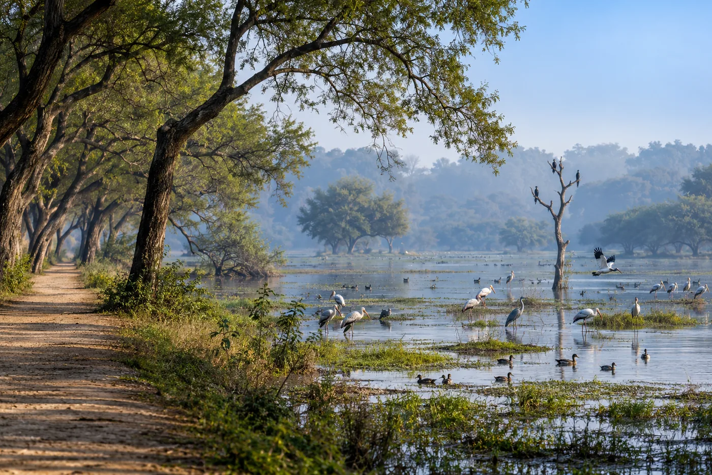 Keoladeo wetland and winter waterbirds at Bharatpur