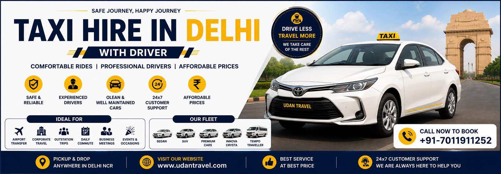 Innova Crysta Car Hire in Delhi with Driver | Udan Travel